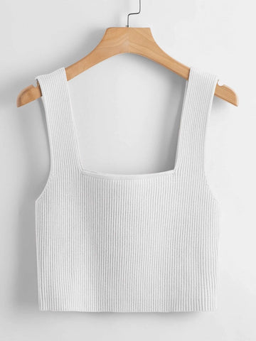 Square Neck Tank Top _ White