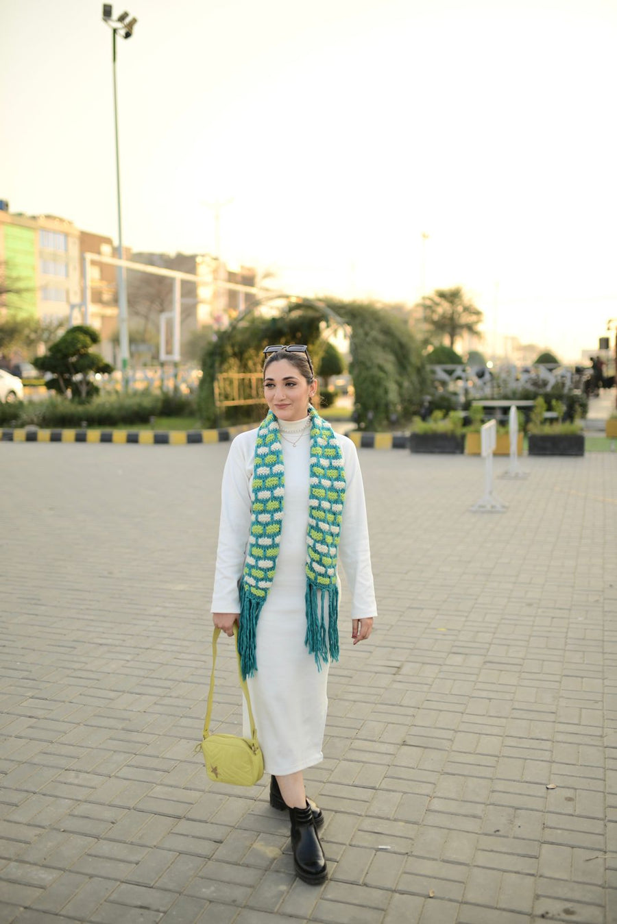 Qmerican Sleeves High neck dress-White