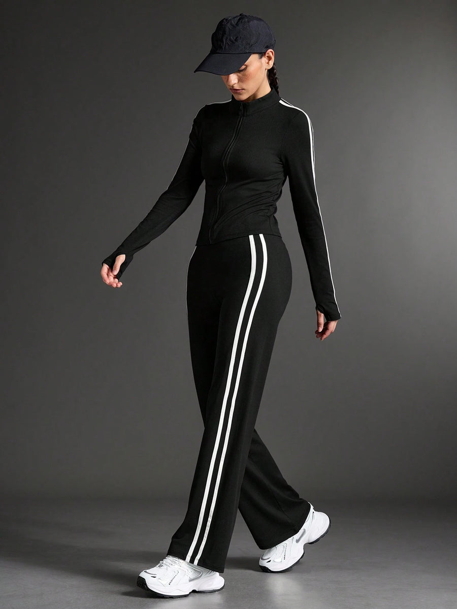 Zipper Solid color Gym Tracksuit _ Black