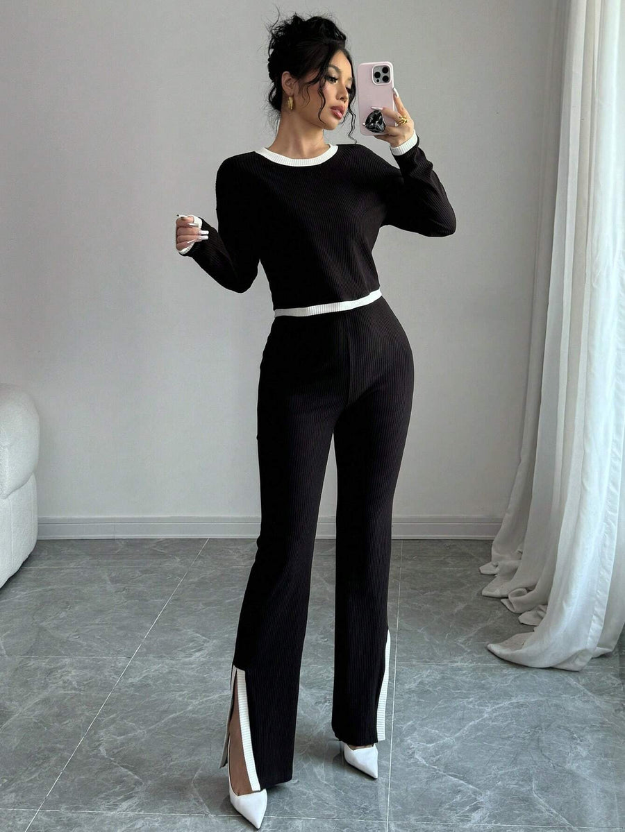 Solid color with White Pannel summer Tracksuit_Black