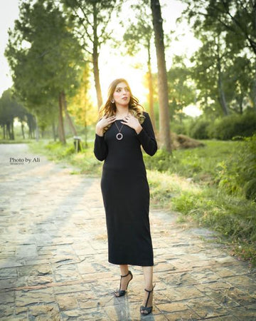Square Neck  Dress- Black
