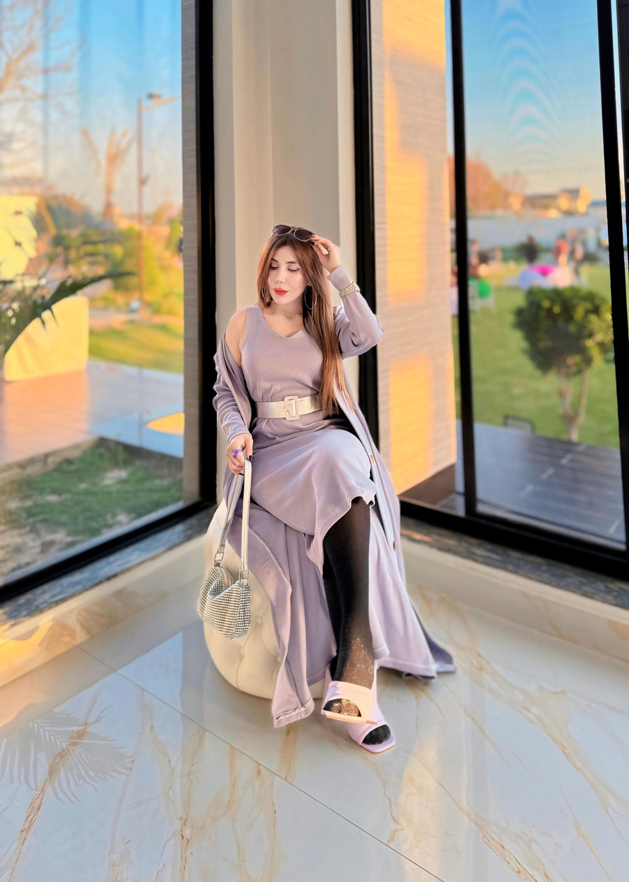 Sleeveless Dress with Cardigan - Lilac