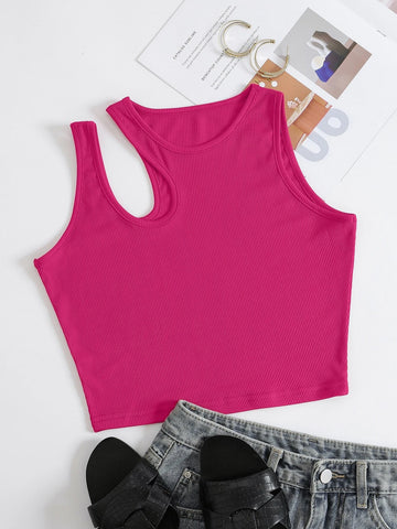 Side Cut Tank Top _  Hot Pink