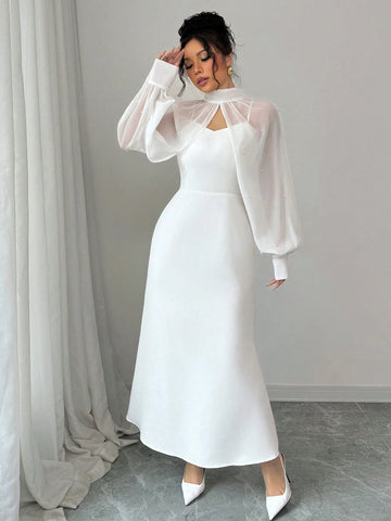 Chiffon Sleeves Dress_White