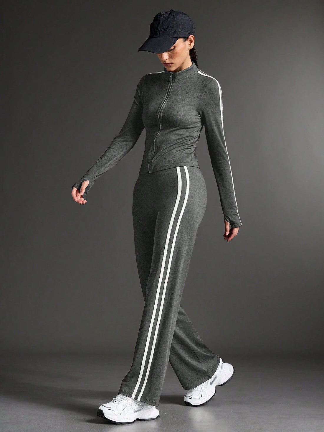 Zipper Solid color Gym Tracksuit _ Grey