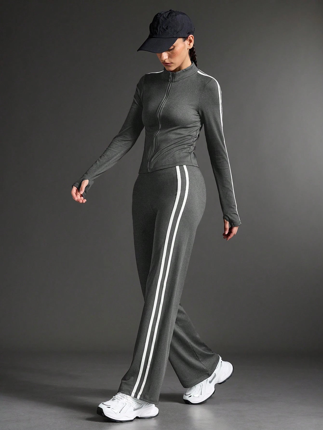 Zipper Solid color Gym Tracksuit _ Grey