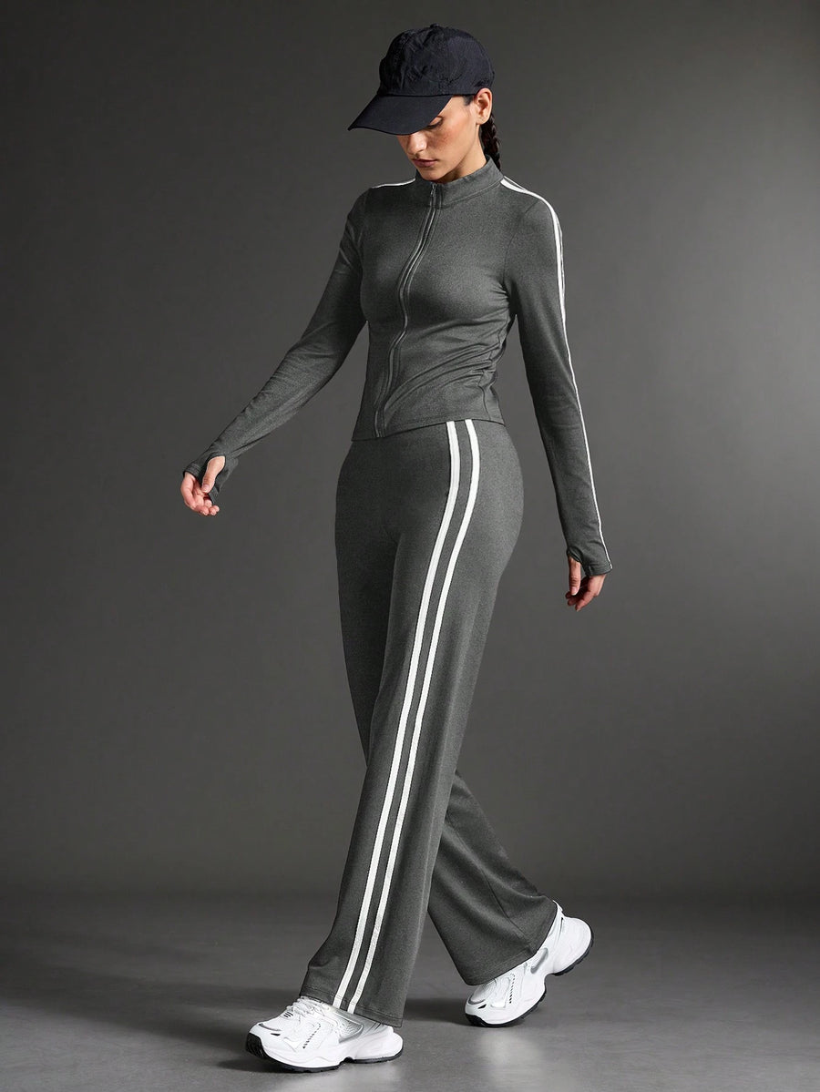 Zipper Solid color Gym Tracksuit _ Grey