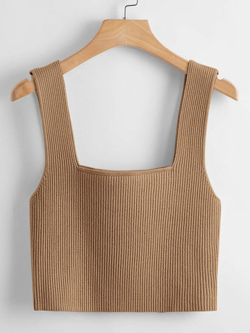 Square Neck Tank Top _ Camel Brown
