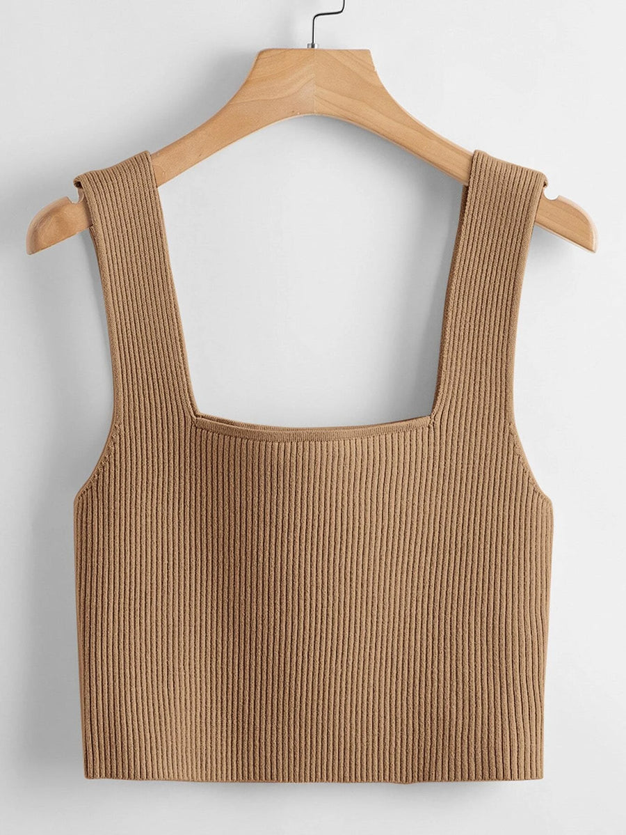 Square Neck Tank Top _ Camel Brown