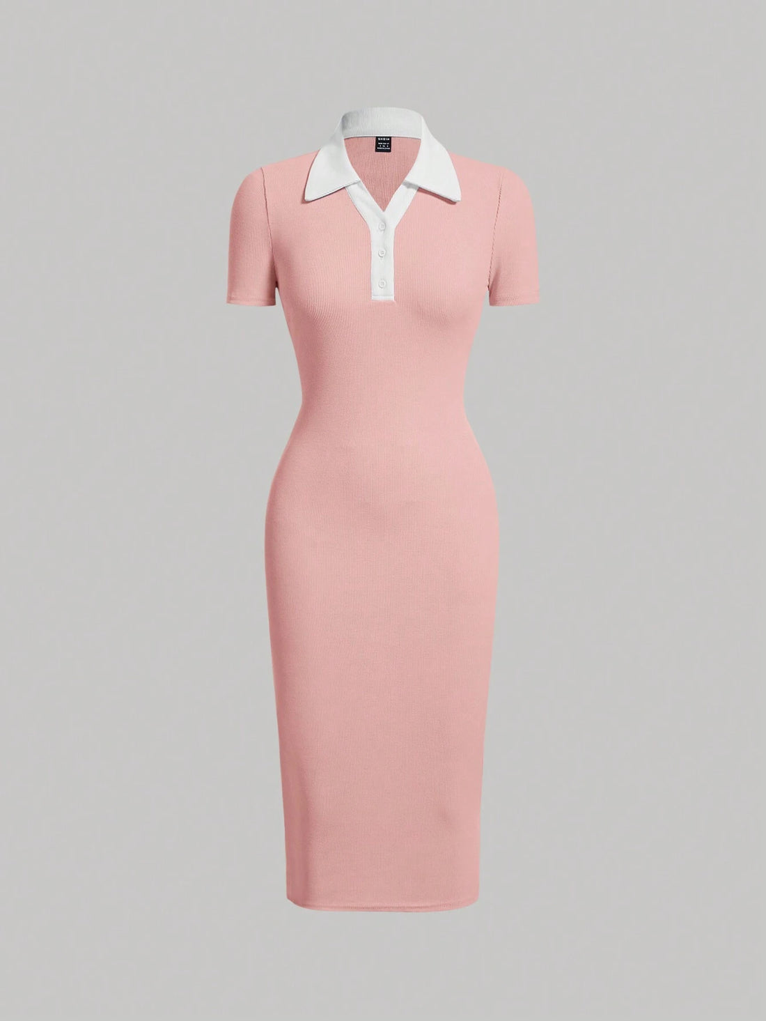 SOLID HALF SLEEVE BODYCON RIBBED DRESS _Pink