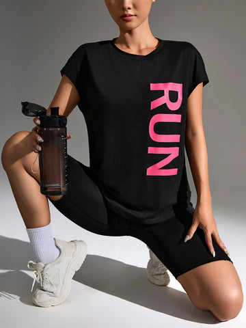 Run Solid color Gym Tee _ Black