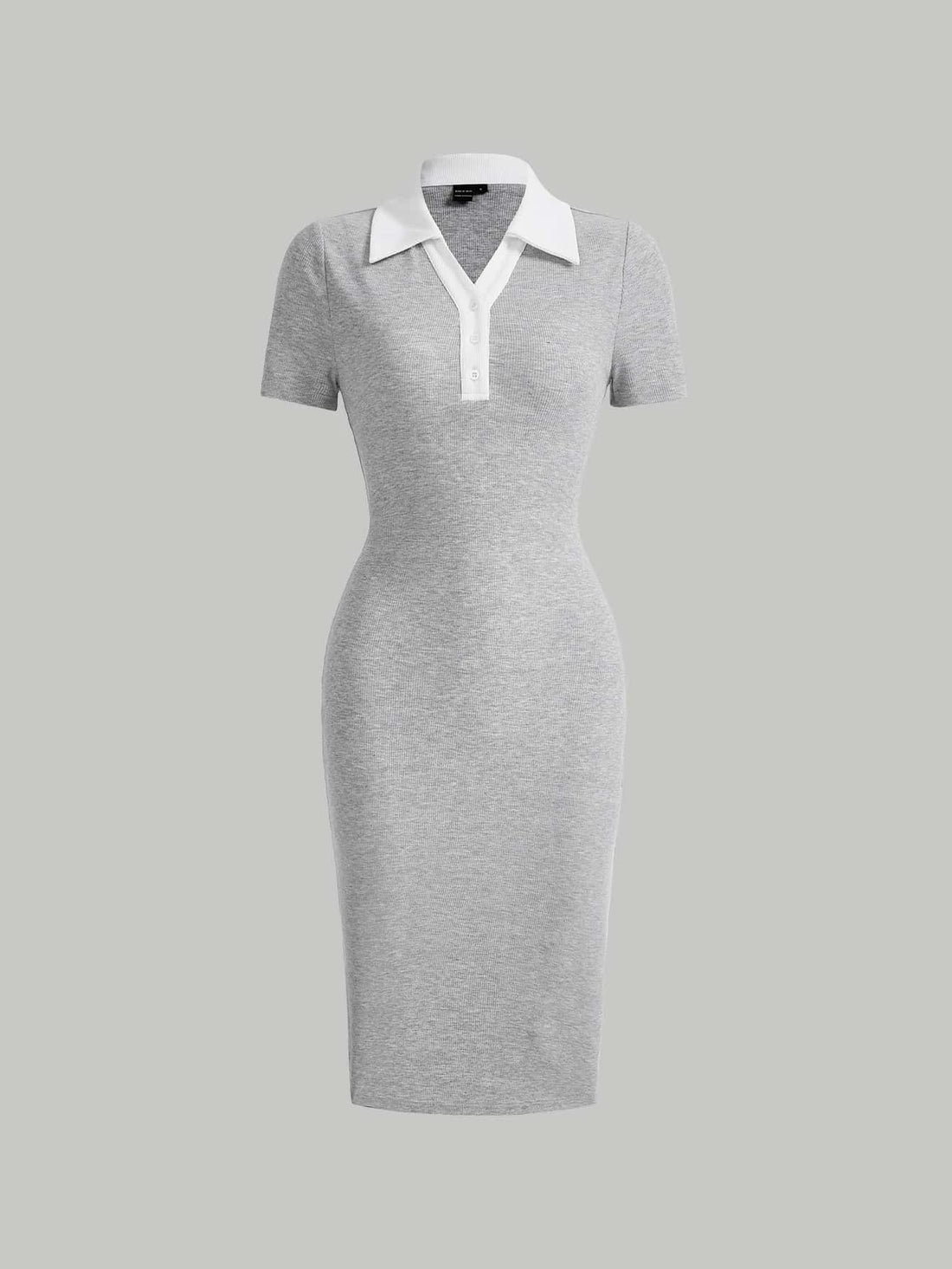 SOLID HALF SLEEVE BODYCON RIBBED DRESS _Grey