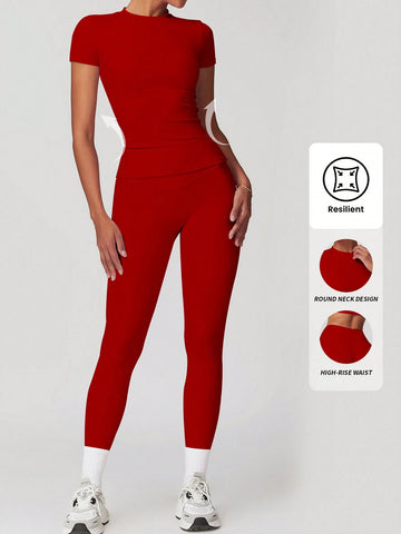 Solid color Half Sleeves Gym Tracksuit _ Red