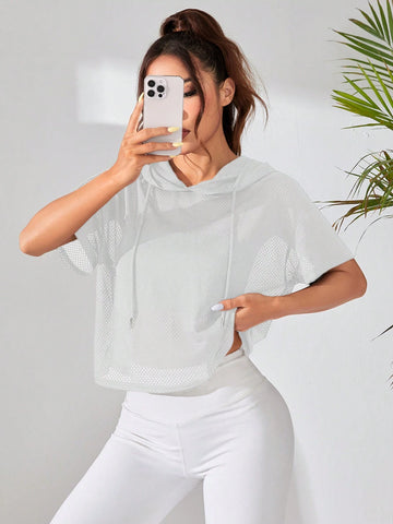 Mesh Net Solid color Gym Tee _White