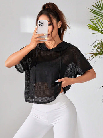 Mesh Net Solid color Gym Tee _Black