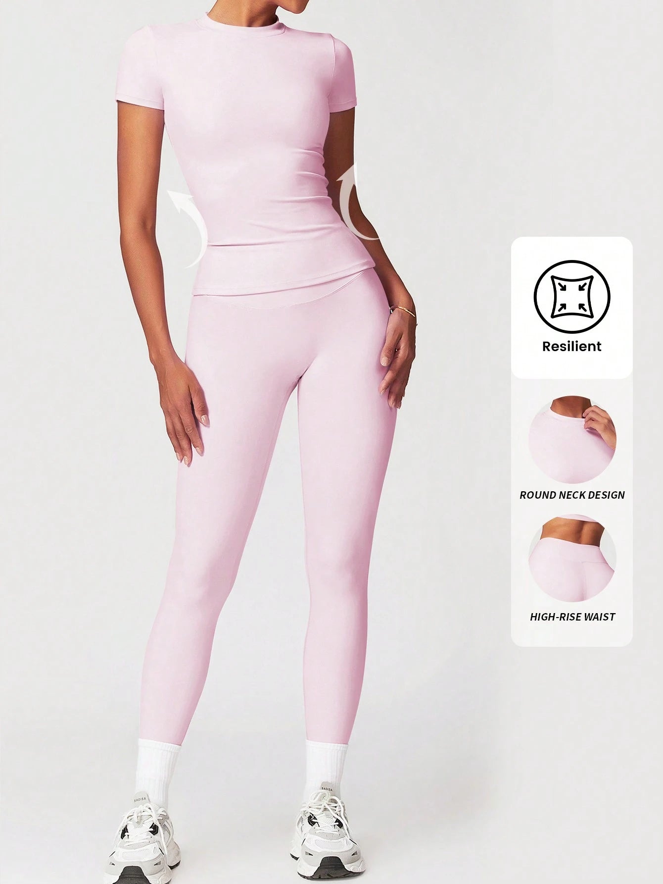 Solid color Half Sleeves Gym Tracksuit _ Pink