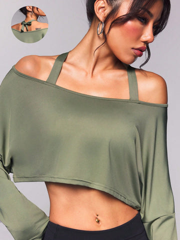Strap neck Solid color Gym Tee _Olive Green
