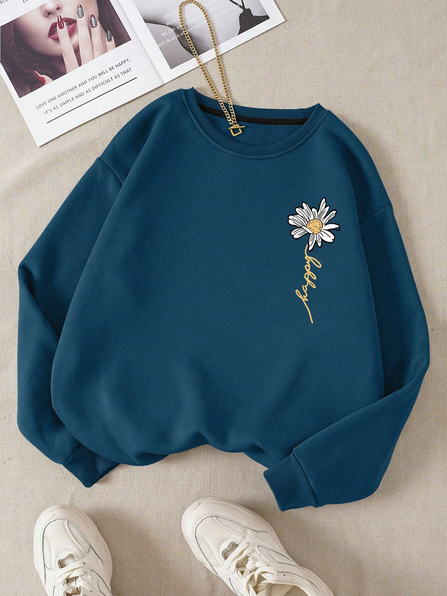 Daisy Graphic Sweatshirt_Teal Blue