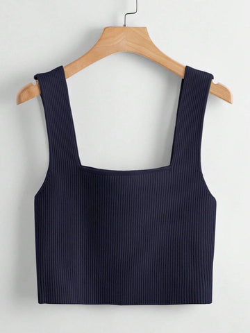Square Neck Tank Top _ Navy Blue
