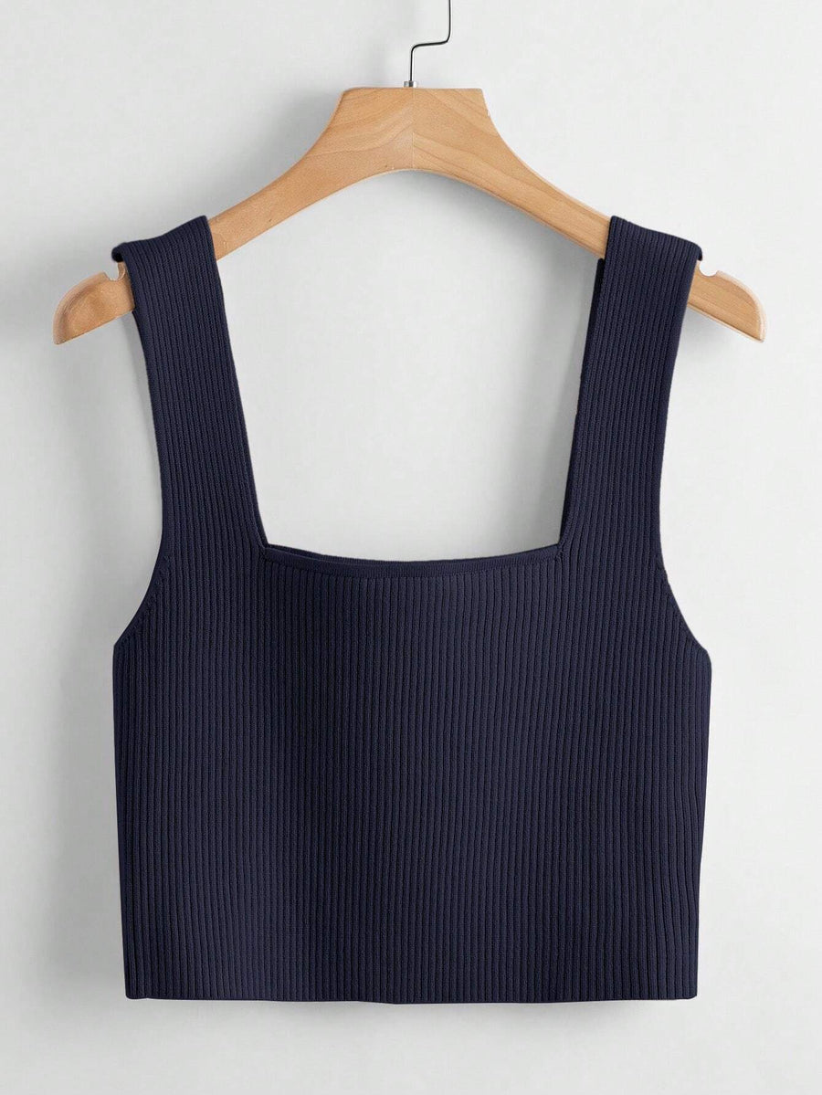 Square Neck Tank Top _ Navy Blue