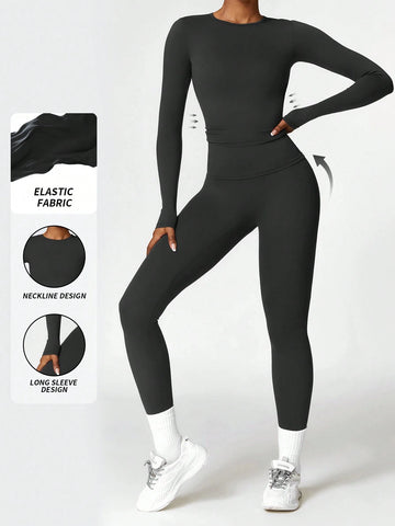 Solid color Half Sleeves Gym Tracksuit _ Black