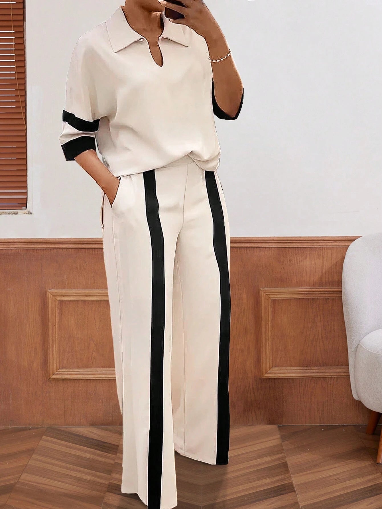 Solid color with Black Pannel summer Tracksuit_Off White