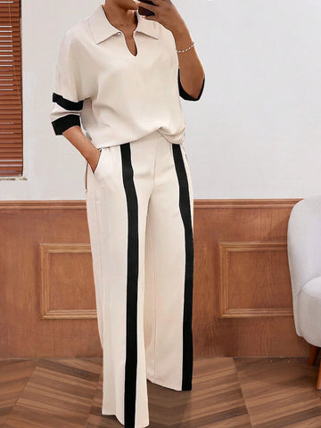 Solid color with Black Pannel summer Tracksuit_Off White