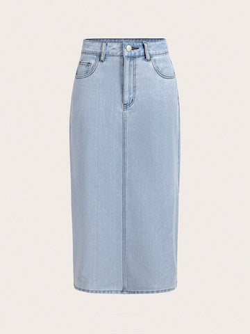 Midi Skirt With Split Hem_L Blue