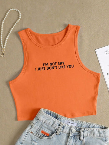 Slogan Tank Top _ Orange
