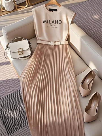 Solid Top with Pleated Skirt_ Skin