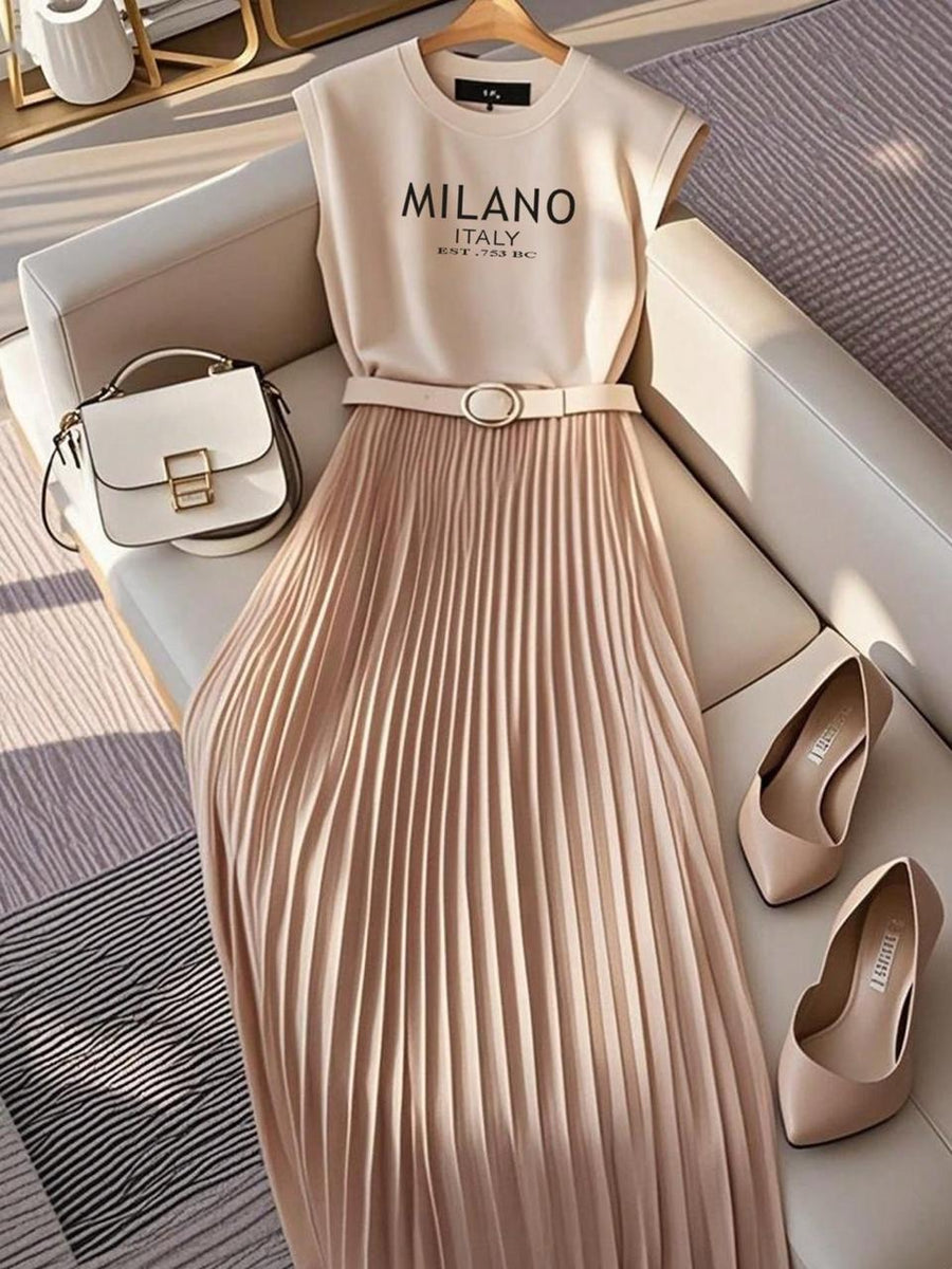 Solid Top with Pleated Skirt_ Skin