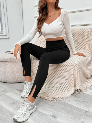 Solid Split Hem Trouser _ Black