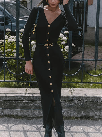 Button Down Ribbed Dress_Black