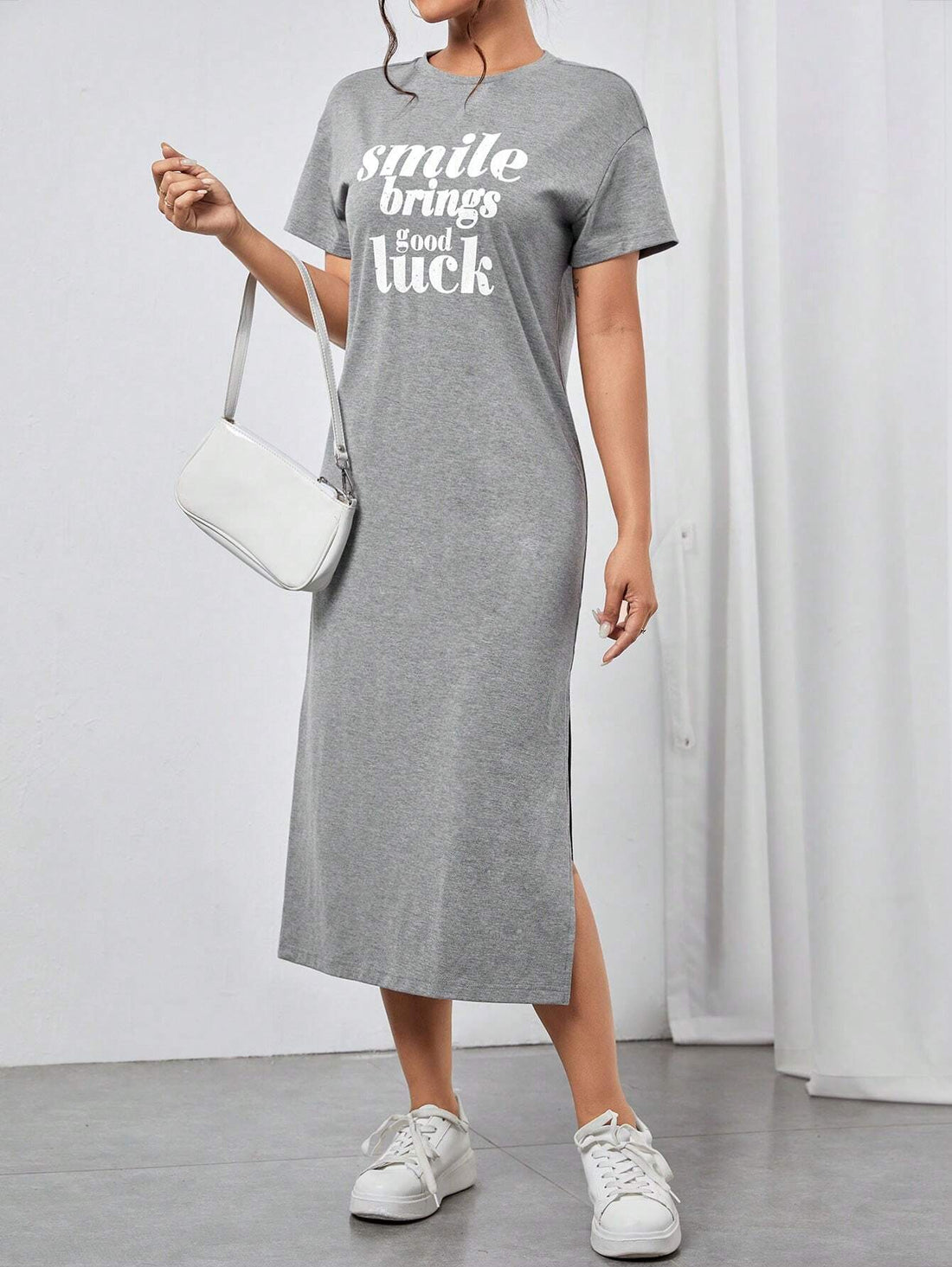 T_Shirt Dress with Slit_Grey
