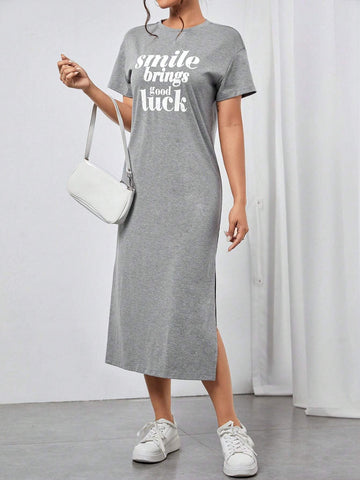 T_Shirt Dress with Slit_Grey