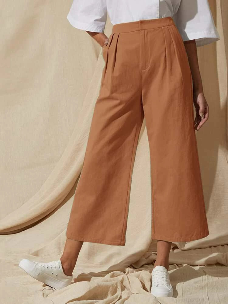 Wide Leg Hem Pant _ Brown