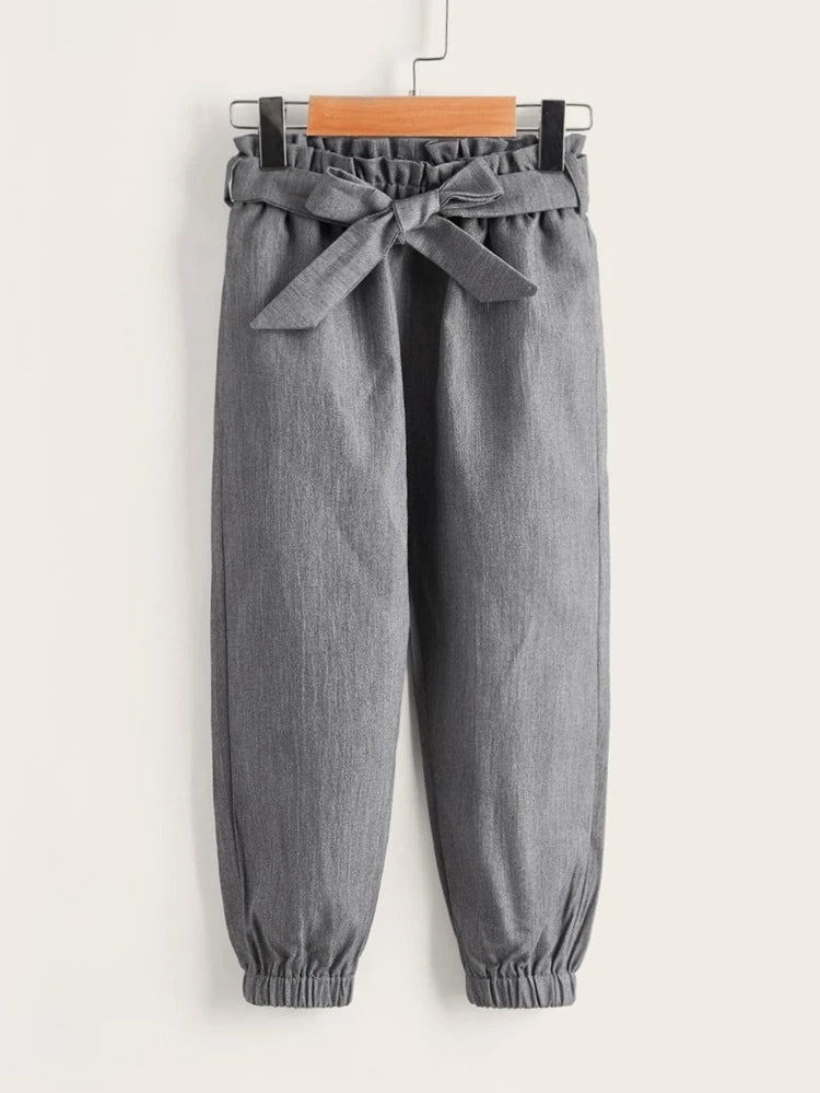 Frill Waist Belted Pants_Grey