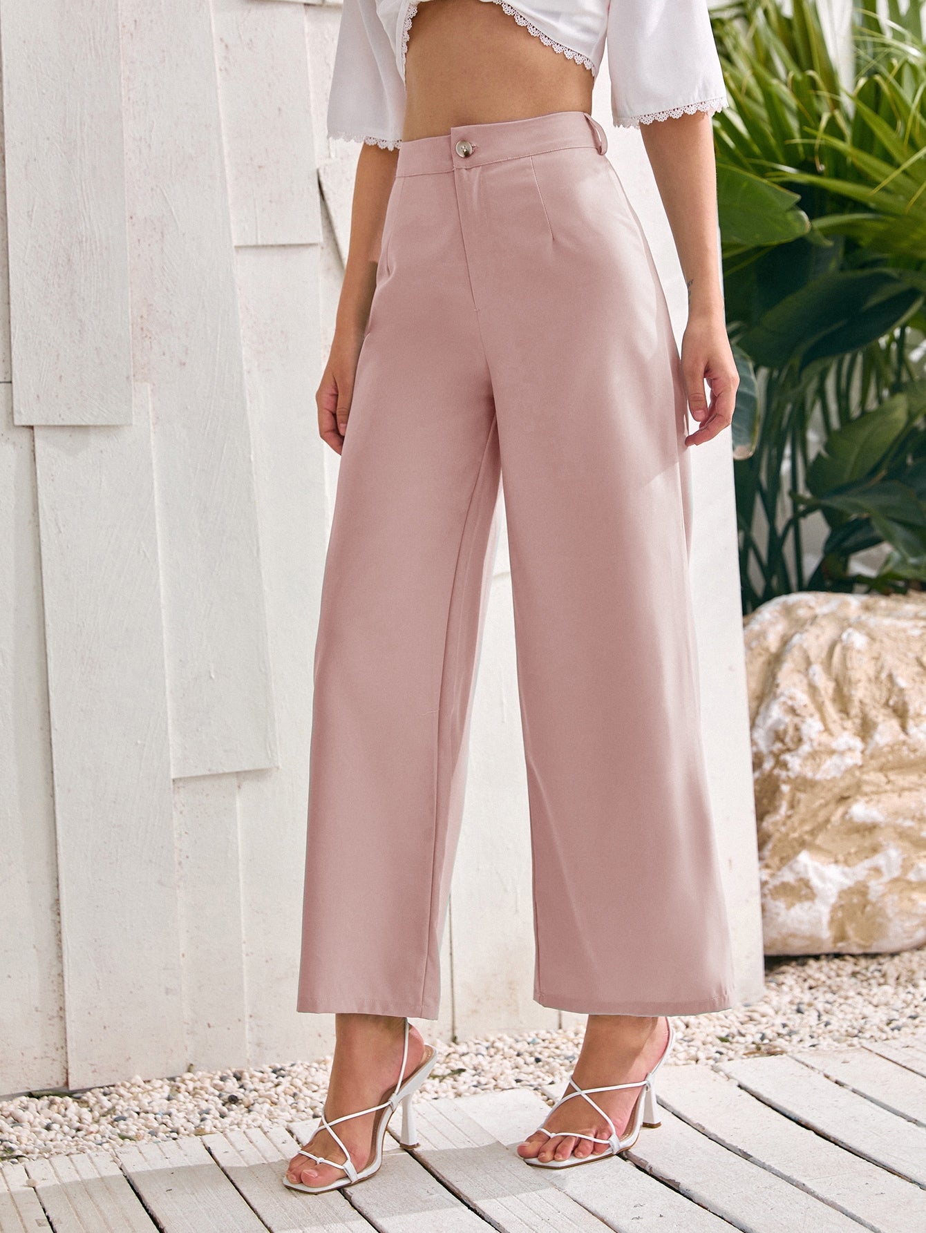 Solid Wide Leg Pants - Dusty Pink