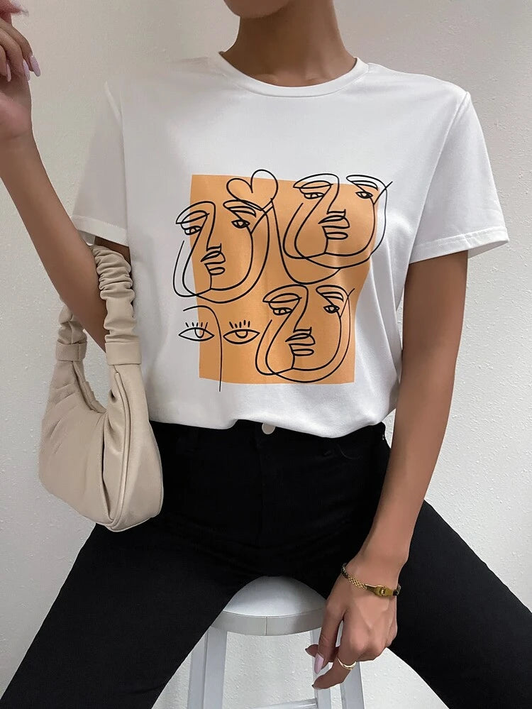 Abstract Designed T Shirt – White