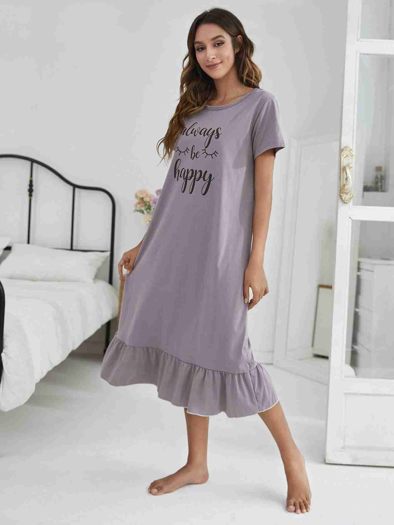 Always Happy Print Night Dress _ Dusty Purple