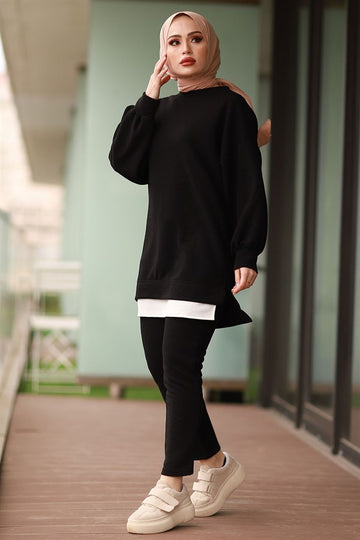 Balloon Sleeve Double Suit – Black