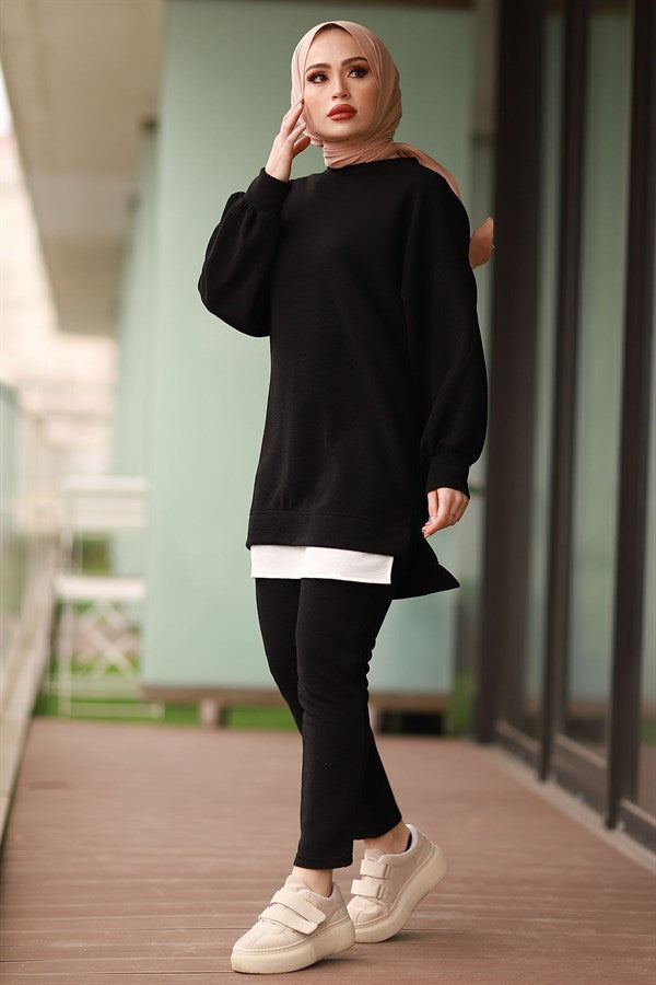 Balloon Sleeve Double Suit – Black