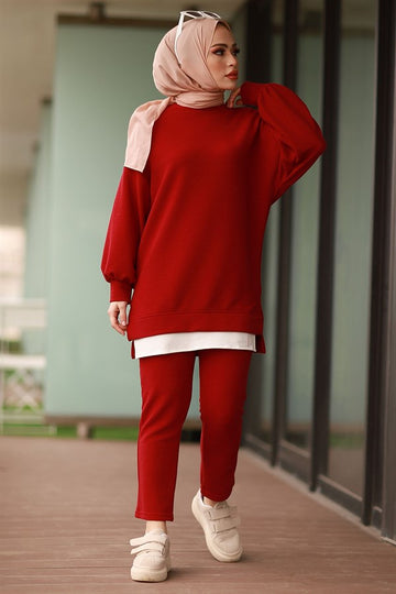 Balloon Sleeve Double Suit – Red