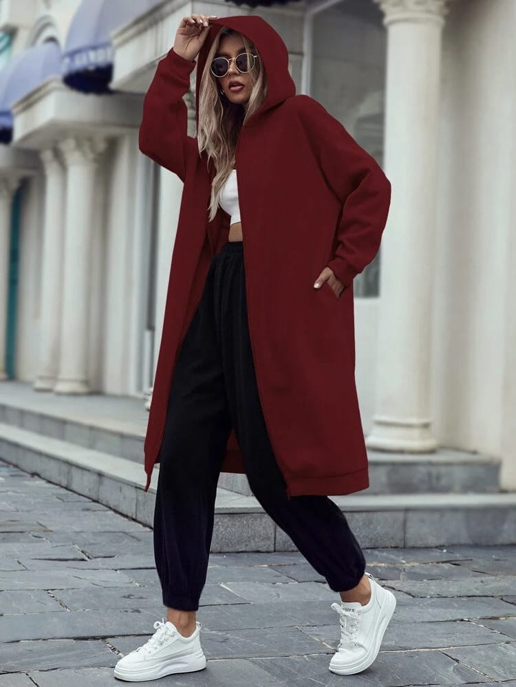 Basic Color Long Hoddie _ Maroon