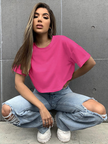 Basic Crop Tee_ Hot Pink