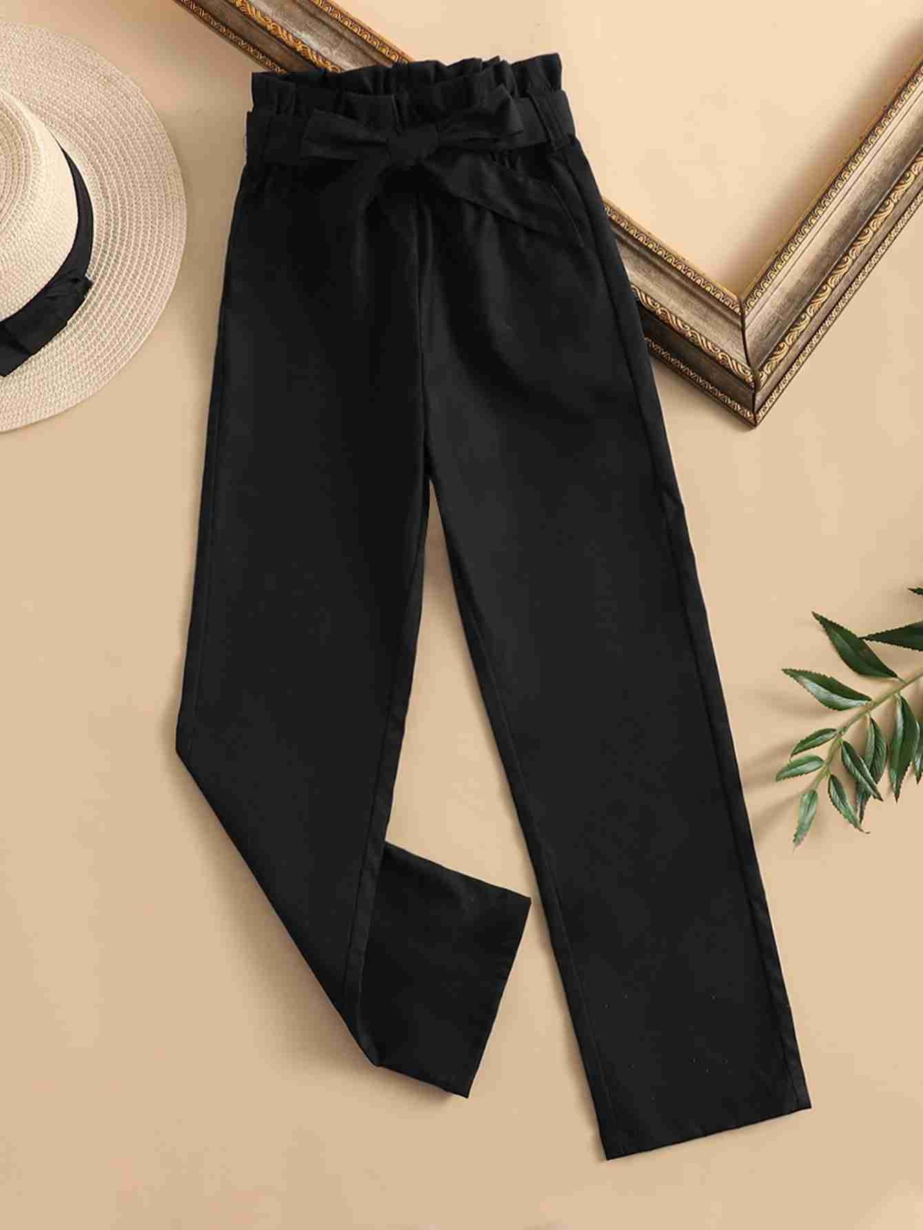 Paperbag High Waist Belted Pant - Black