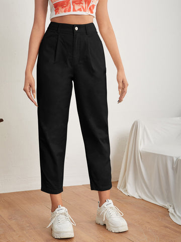 Solid Plicated Details Pant _ Black