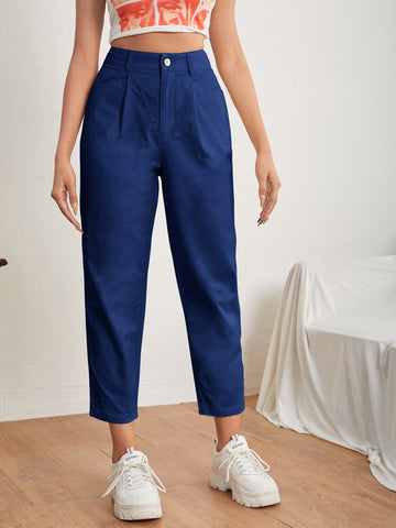 Solid Plicated Details Pant _ Blue