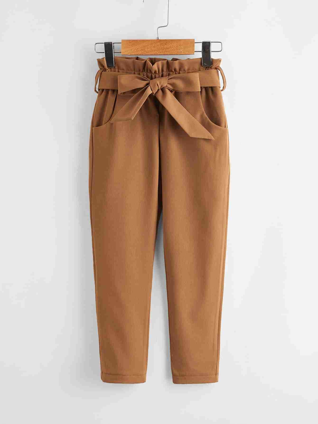 Paperbag High Waist Belted Pant - Brown