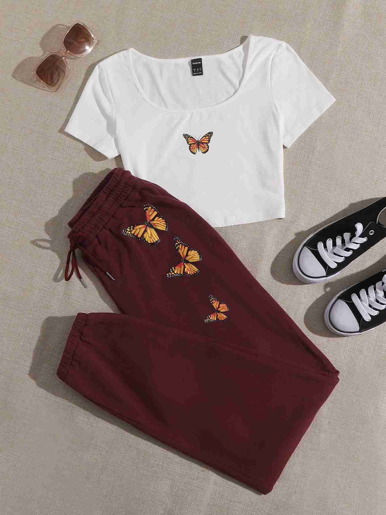 Comfy Butterfly Tracksuit – White And Maroon